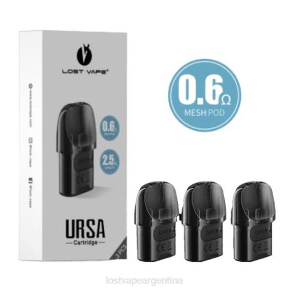 Lost Vape Disposable 6ZFL6 | Lost Vape URSA vainas de repuesto | 2,5 ml (paquete de 3) negro 0,6 ohmios