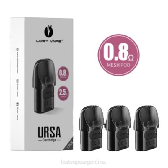 Lost Vape Flavors Argentina 6ZFL123 | Lost Vape URSA vainas de repuesto | 2,5 ml (paquete de 3) negro 0.8ohm